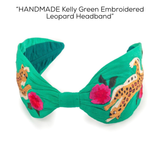 HANDMADE Kelly Green Embroidered Leopard Headband