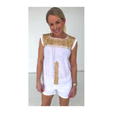 Paper White & METALLIC Gold Embroidered Textile Top