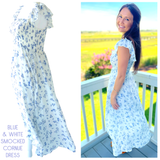 Blue & White Smocked Cornue Dress