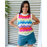 FRNCH Scalloped Rainbow Fine Knit Leana Sweater Top