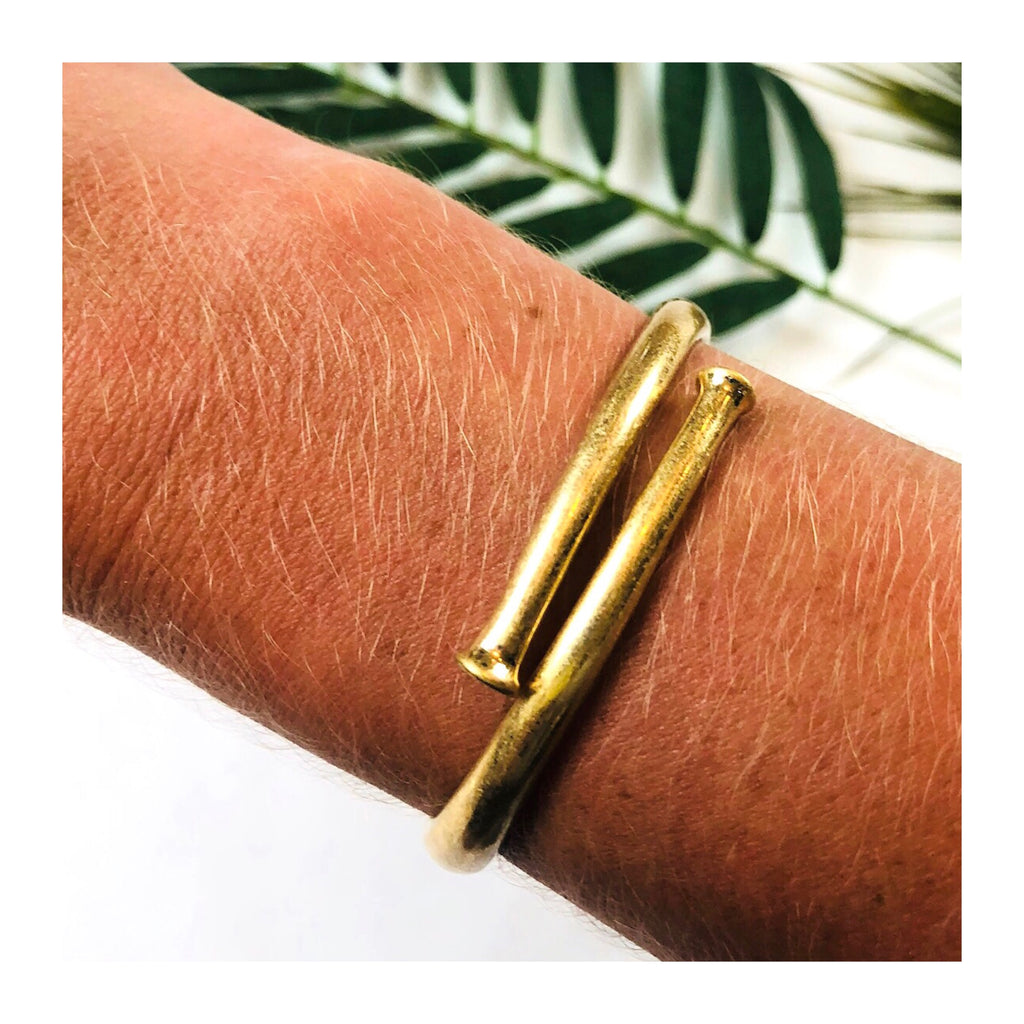 Brushed Gold Nailhead Cuff Bracelet - James Ascher