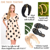 Black & Tan Polka Dot Puff Sleeve Babydoll Dress with POCKETS
