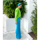 Handmade Green Pleated Shoulder Mohair Megan Sweater, Made in Italy