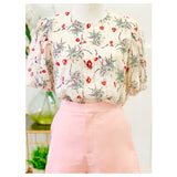 Ivory, Seafoam Green, Blush Pink & Bright Red with Lavender Grey Accent Puff Sleeve Top with Cutout Detail & Keyhole Back