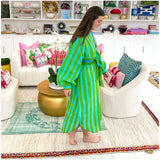 Hand Block Printed Organic Linen Fair Trade Ruby Caftan with Pockets