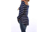 Navy Blue with White Stripes Oversized Tunic with Brown Faux Suede Shoulder Detail