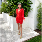 Red Textured Knit Pomary Dress OR Jacket with Front Pockets