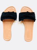 Black Nubuck Bow Slide Sandals
