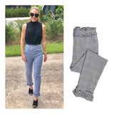 Houndstooth Cigarette Pants with Ruffle Trim