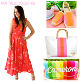 Orange & Pink Smocked Vintage Floral Off or On the Shoulder Floridian Dress