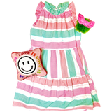 Pink & Green Ruffle Trim Lauren Dress