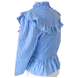 Gingham & Stripe Ruffled Camelia Top with Smocked Neckline