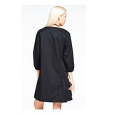 Black 3/4 Sleeve Dress with Biased Side Pleated Hem