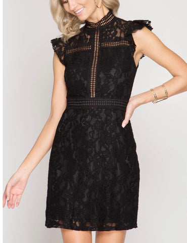 Lace Flutter Cap Sleeve Dress with Back Zip