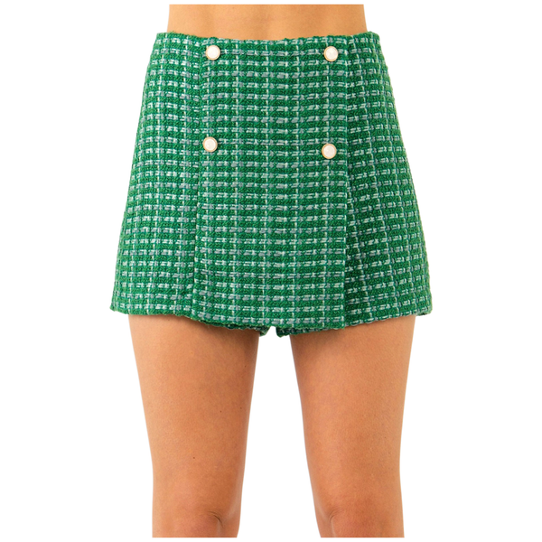 Emerald & METALLIC Silver TWEED Helen Shorts with Placket Front - James ...