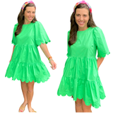Seafoam Green Scalloped Edge Cotton Dabne Dress