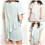 Sage OR Ivory T-Shirt Dress with Front & Rear Cascading Ruffle Hem