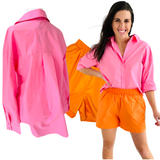 Pink & Orange Poplin Tahiti Shorts & Button Down Top (sold separately)
