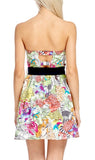 Strapless Floral Tiger Print Dress with Cutout Back & Belt