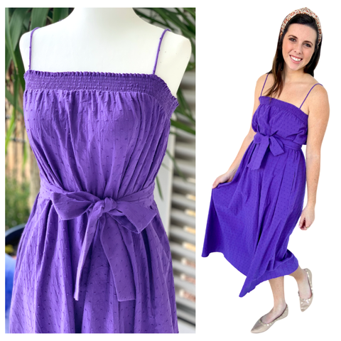 Lavender Woven A-Line Midi Dress with Belt Sash