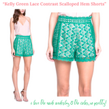 Kelly Green Crochet Lace Contrast Scalloped Hem Shorts