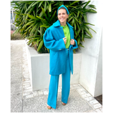 Turquoise Limited Edition Wool Boucle Carlyle Coat, Made in Italy