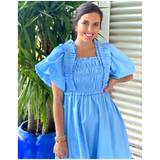 Black or Blue Smocked Sterling Dress with Shirred Ruffle Detail