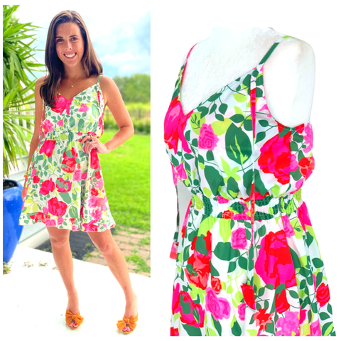 Vibrant Floral Ruffle Waist Catarina Dress with Tulip Tassels