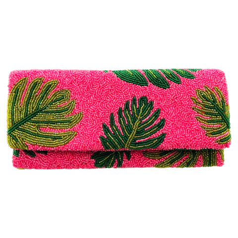 Handmade Fold-over Clutches in Wavy Rainbow & Pink Palm