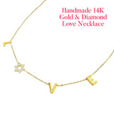 Handmade 14K Gold & Diamond Love Necklace