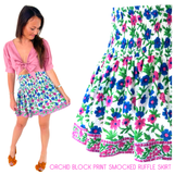 Orchid Block Print Smocked Ruffle Skirt