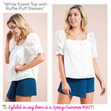 White Eyelet Top with Ruffle Puff Sleeves