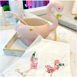Embroidered Flamingo Bar Cart or Guest Towels