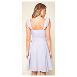 Pink & Blue Seeesucker Gingham Flutter Sleeve Dress with Bustier Bodice & Front Pleat