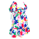 White Primary Floral Puff Sleeve Mallory Dress