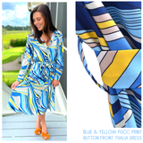 Blue & Yellow Pucc Print Button Front Thalia Dress