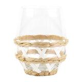 White & Tan Rattan Tumbler Glasses & Carafe (or Vase!)