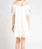 White Off the Shoulder Embroidered Drop Hem Dress