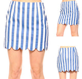 Denim Blue Wide Stripe Scalloped Hem Skirt
