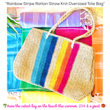 Rainbow Stripe Rattan Straw Knit Oversized Tote Bag
