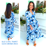 Blue Floral Trumpet Sleeve Miranda Dress