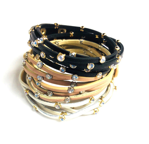 Rhinestone & Faux Leather Wrap Bracelets