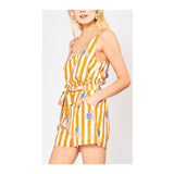 Marigold & White Cabana Stripe Abstract Design Paper Bag Shorts with Tie Waist