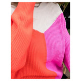 Neon Orange & Pink Ribbed Knit Sweater