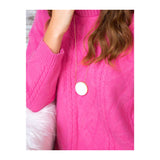 Electric Pink Knit Mock Neck Sweater with Cable & Swirl Design
