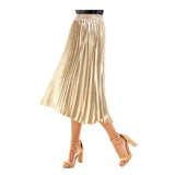 METALLIC Gold Foil Accordion Pleat Midi Skirt with Elastic Waist