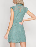 Lace Flutter Cap Sleeve Dress with Back Zip
