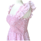 Pink & White Ruffled Flutter Sleeve Smocked Millie Dress
