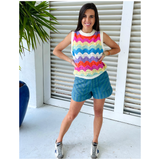 FRNCH Scalloped Rainbow Fine Knit Leana Sweater Top