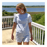 Blue White Stripe Scalloped Top (Shorts Sold Separately)